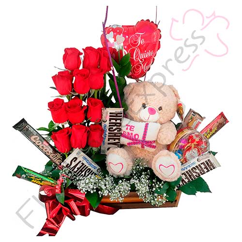 Canasta de Rosas y Chocolates alegría - Florilandia Express Floristerías